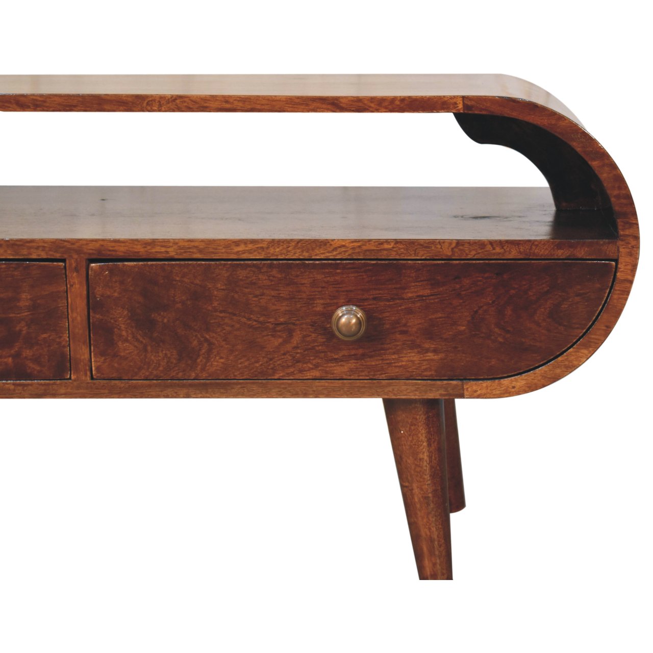 California Walnut Circular TV Stand - 2 Drawers & Shelf