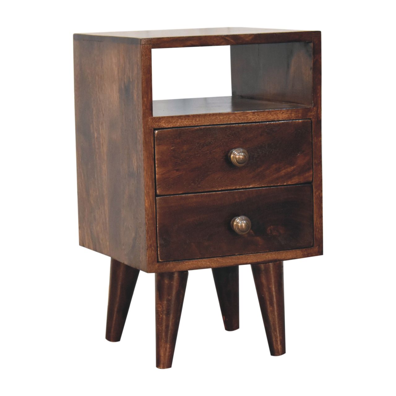 Solid Wood Mini Classic California Walnut Bedside - 2 Drawers & Shelf