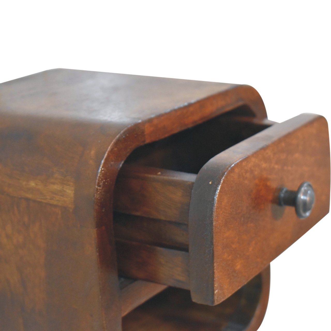 Extra Mini Curved Chestnut Bedside with Open Slot and drawer