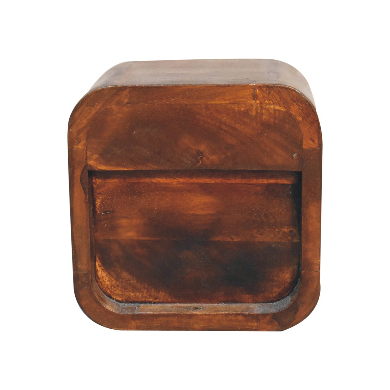 Extra Mini Curved Chestnut Bedside with Open Slot and drawer