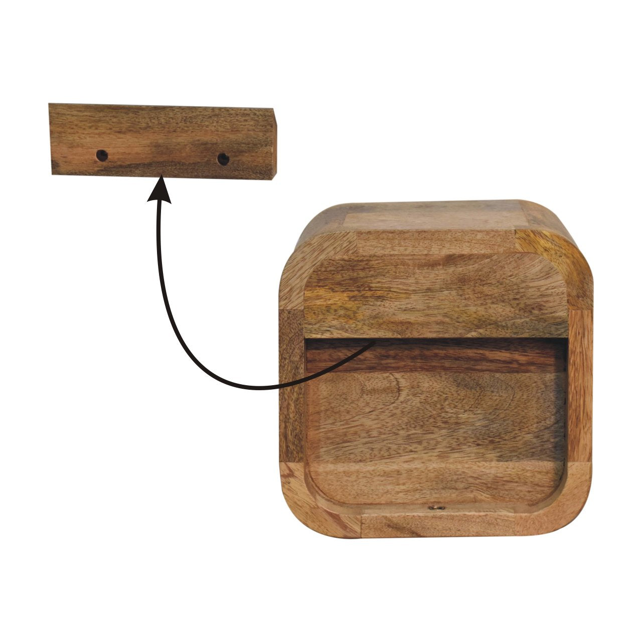 Extra Mini Curved Oak-ish Bedside with Open Slot - 1 Drawer and Shelf