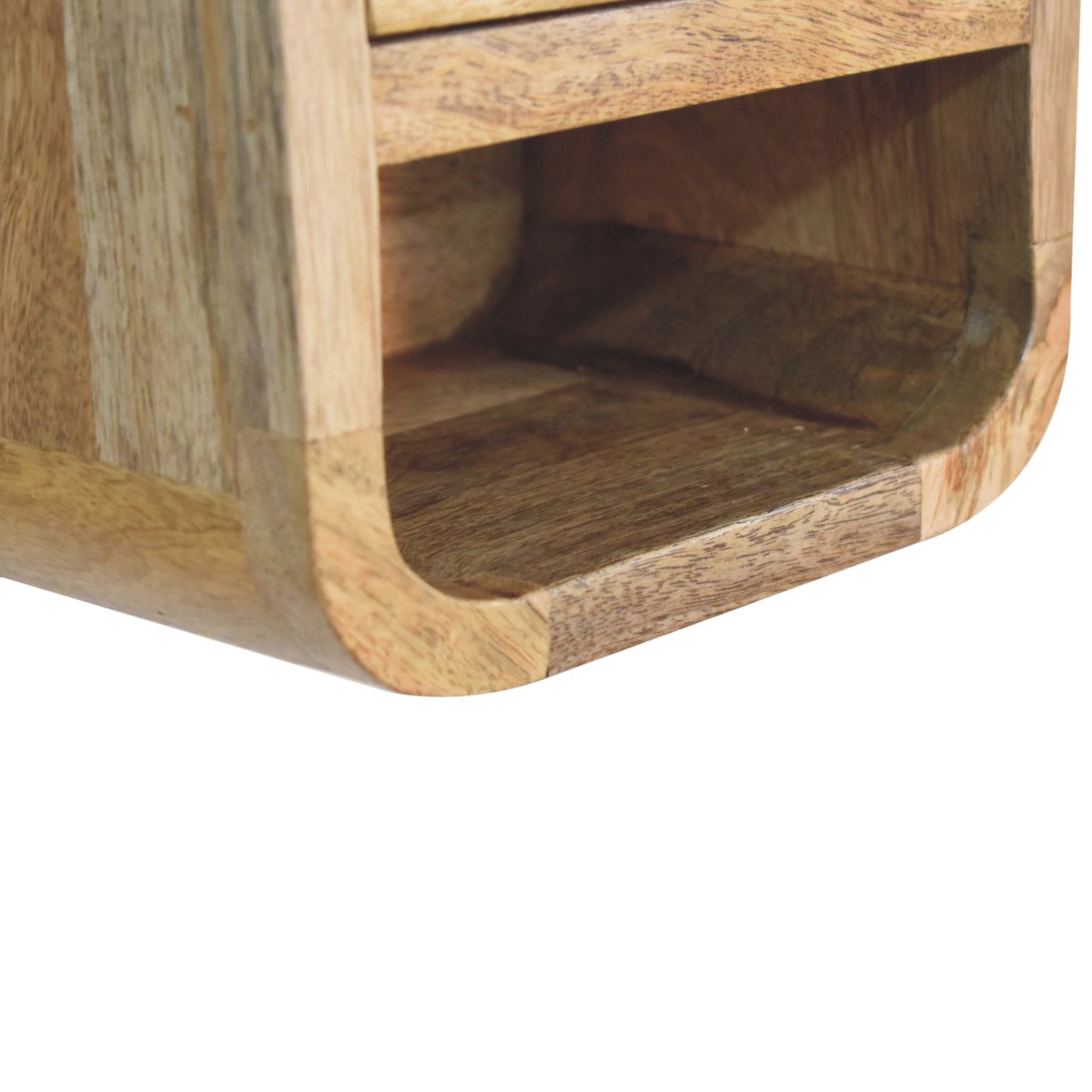 Extra Mini Curved Oak-ish Bedside with Open Slot - 1 Drawer and Shelf