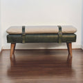 Handmade Solid Wood Bouclé Buffalo Leather Bench - Premium Upholstered