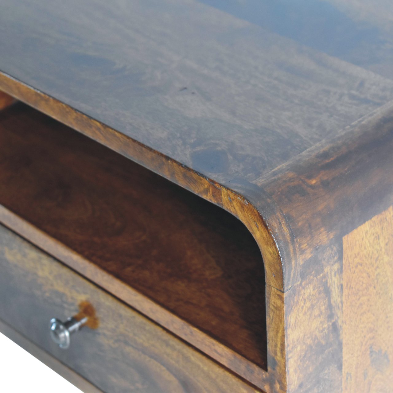 Large Chestnut Curve Upper Slot Floating Bedside - 1 Drawer and Shelf