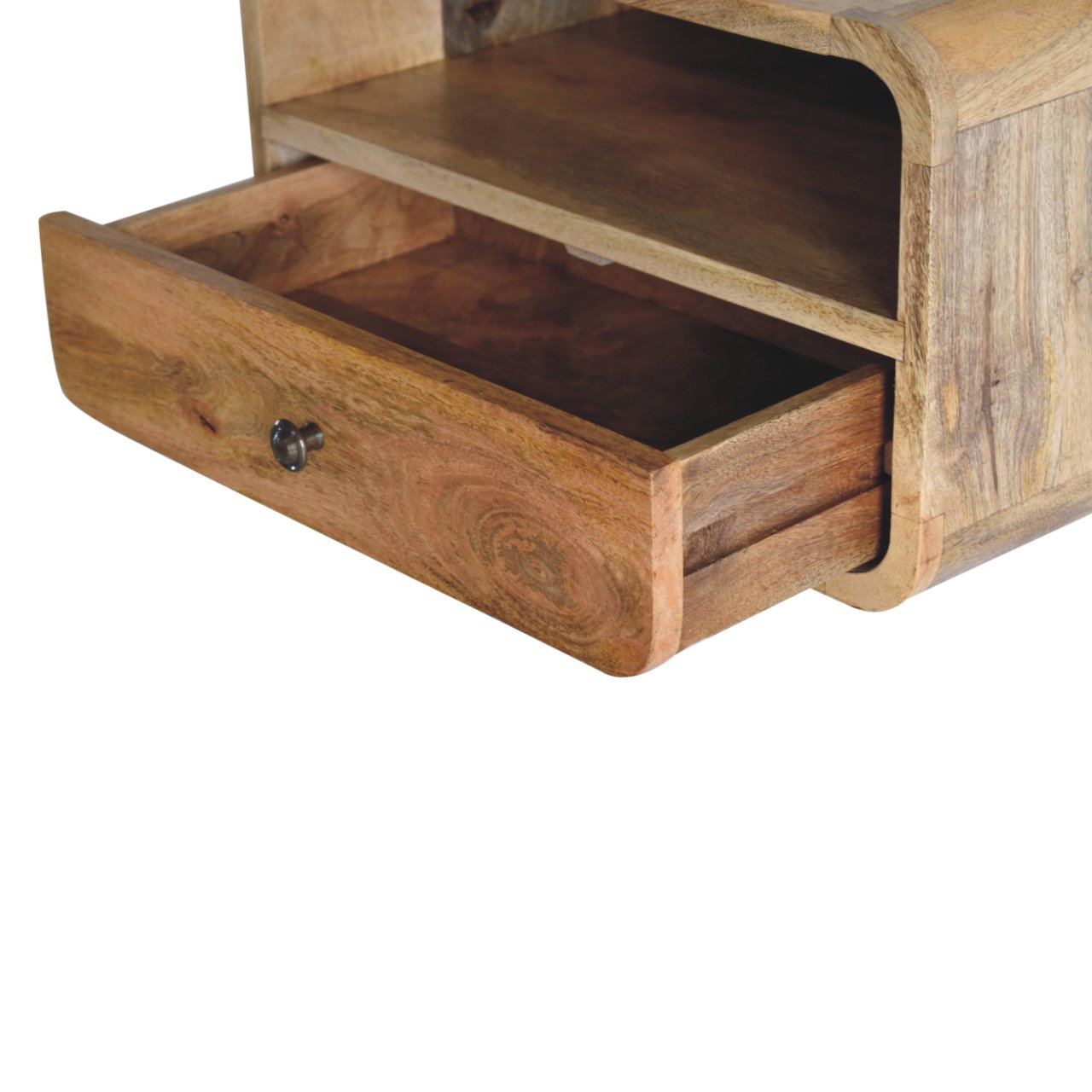 Large  Curve Upper Slot Floating Bedside - 1 Drawer and Shelf Wall Mounted Nightstand, Solid Wood