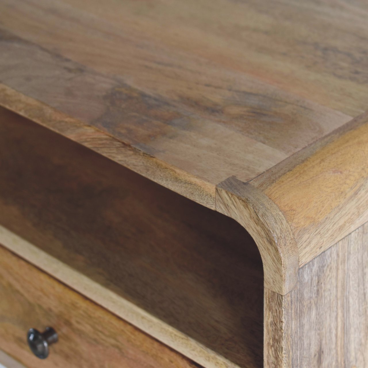 Large  Curve Upper Slot Floating Bedside - 1 Drawer and Shelf Wall Mounted Nightstand, Solid Wood