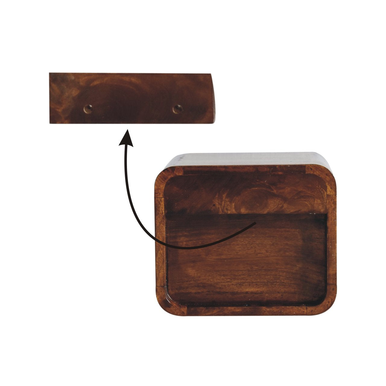 Extra Mini Wall Mounted Curved Chestnut Bedside - 1 Drawer And Shelf
