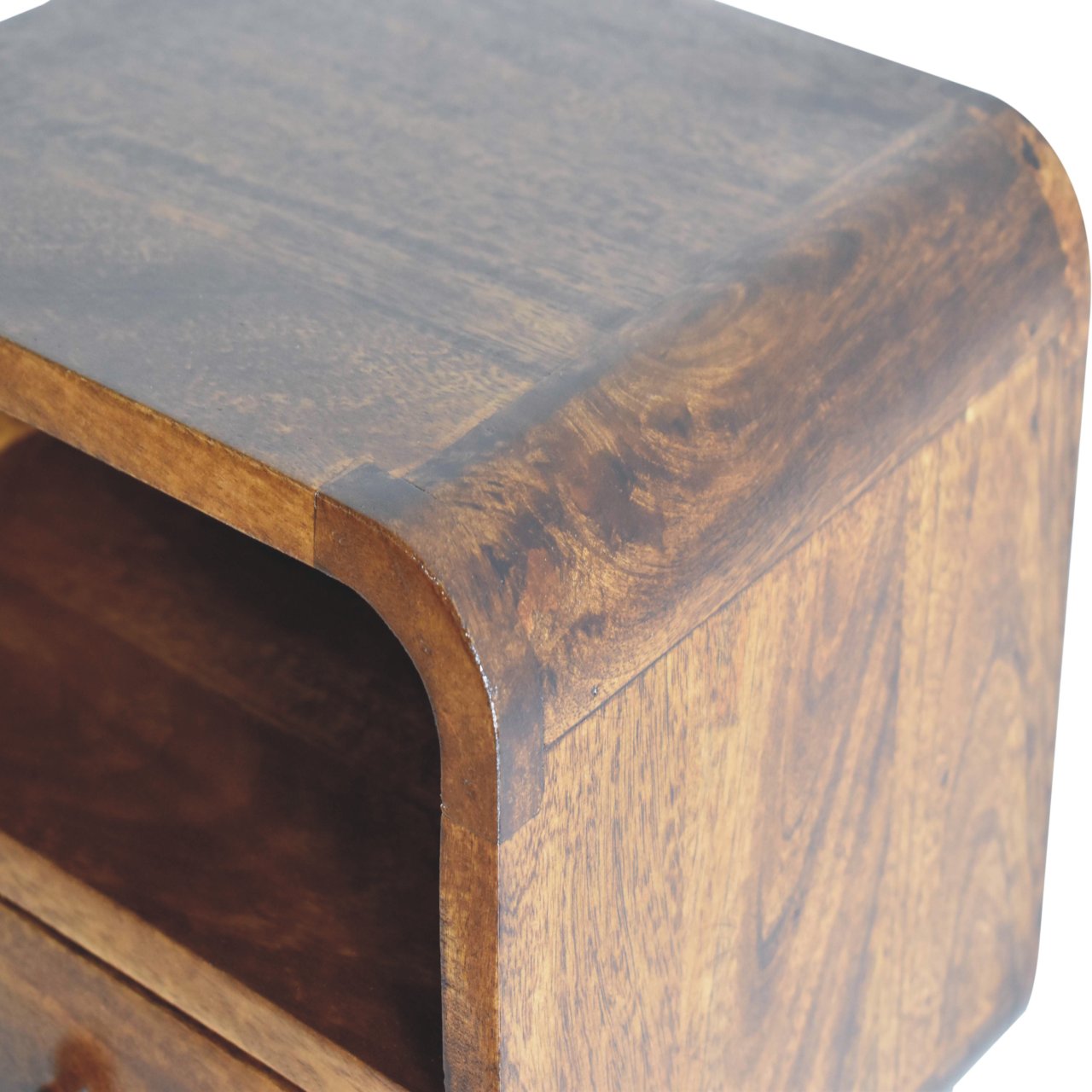 Extra Mini Wall Mounted Curved Chestnut Bedside - 1 Drawer And Shelf