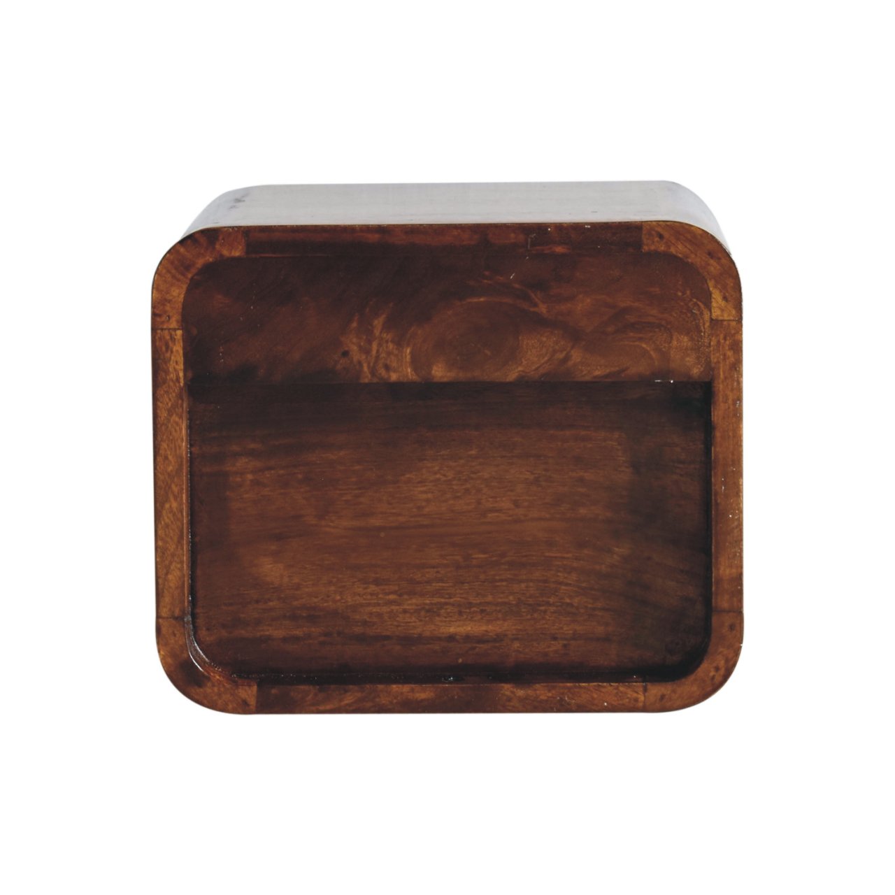 Extra Mini Wall Mounted Curved Chestnut Bedside - 1 Drawer And Shelf
