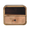 Extra Mini Wall Mounted Curved Oak-ish Bedsde - 1 Drawer and Shelf