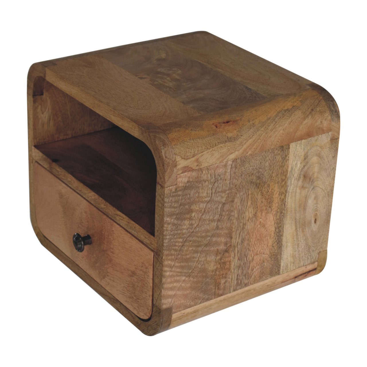 Extra Mini Wall Mounted Curved Oak-ish Bedsde - 1 Drawer and Shelf
