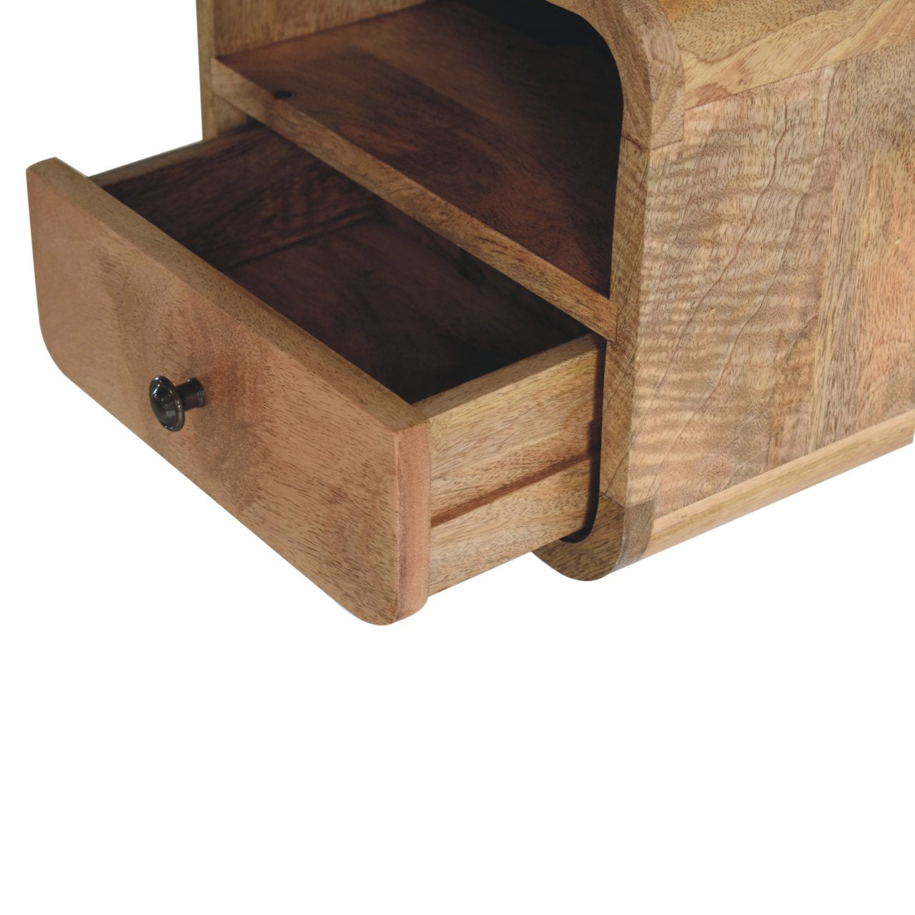 Extra Mini Wall Mounted Curved Oak-ish Bedsde - 1 Drawer and Shelf