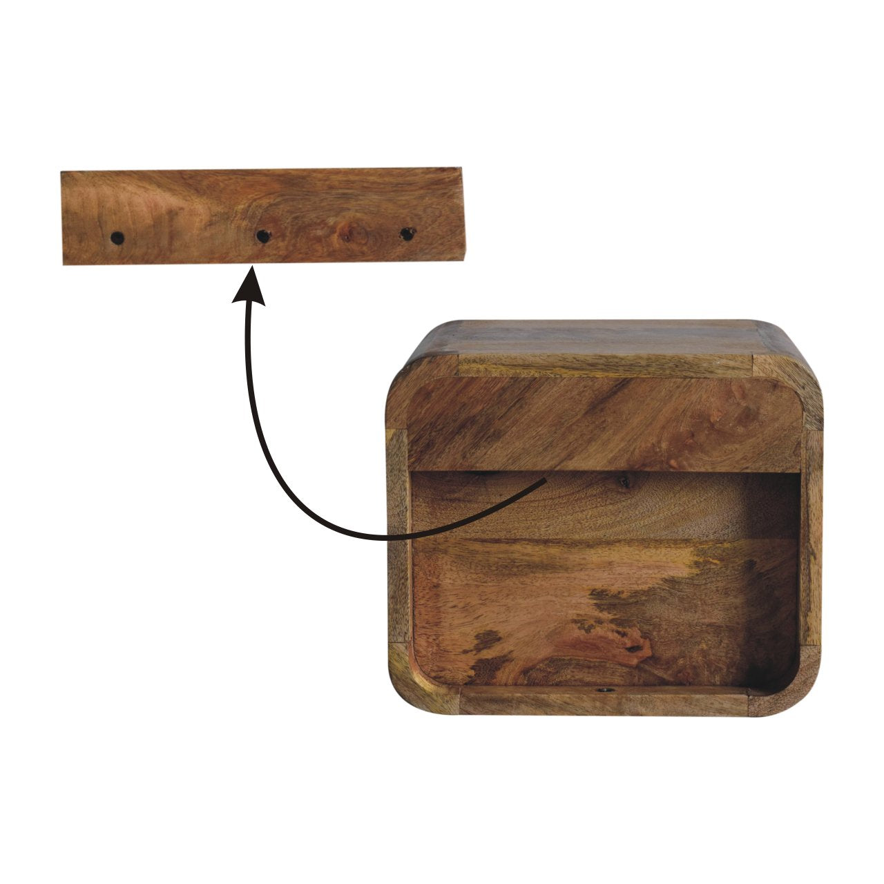 Extra Mini Wall Mounted Curved Oak-ish Bedsde - 1 Drawer and Shelf