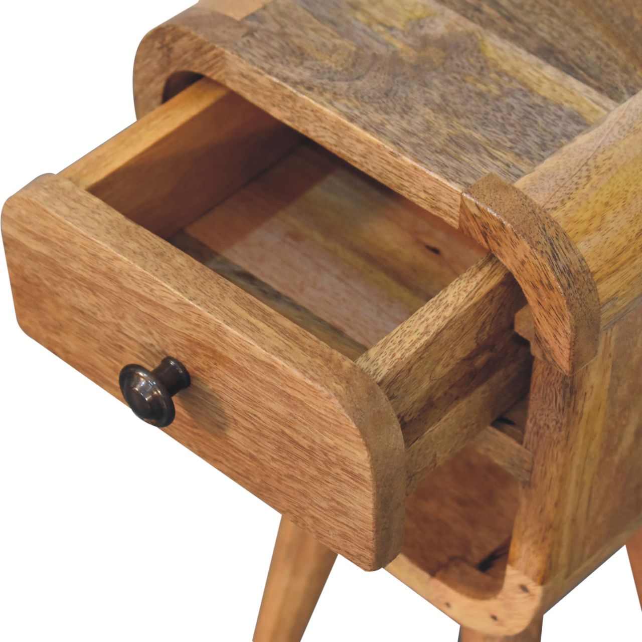 Extra Mini Oak-ish Curve Lower Bedside - 1 Drawer & Shelf