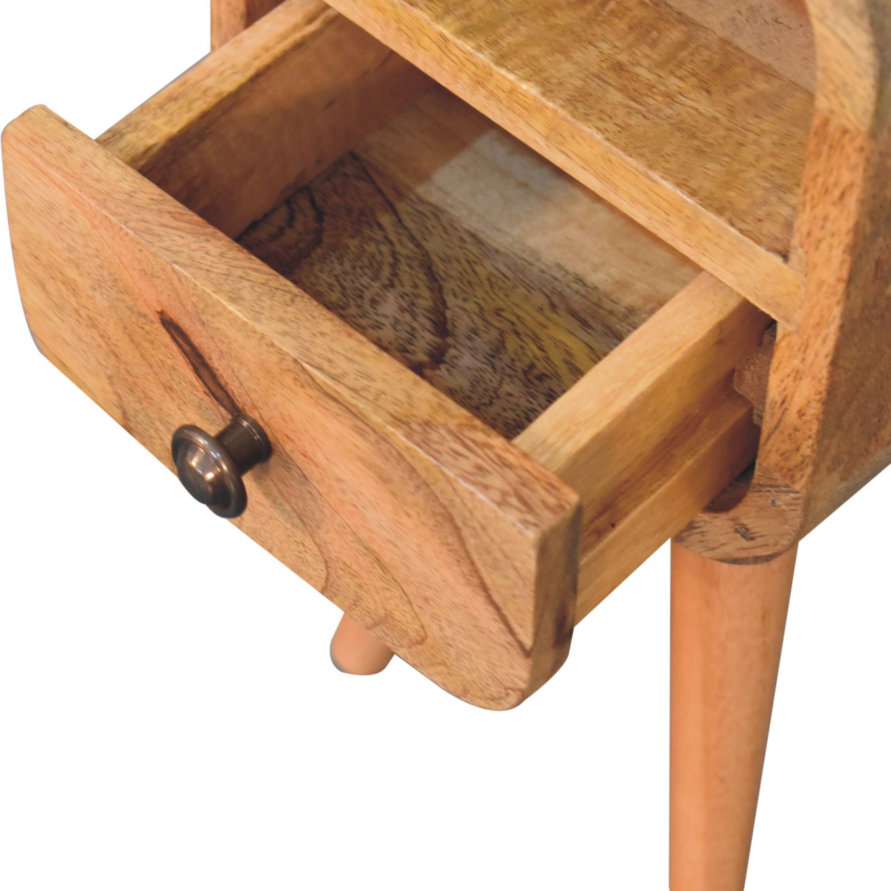 Extra Mini Oakish Curve Open Slot Bedside With Drawer And Shelf