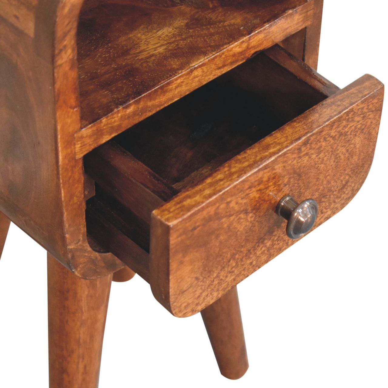 Extra Mini Chestnut Curve Open Slot Bedside With Drawer And Shelf