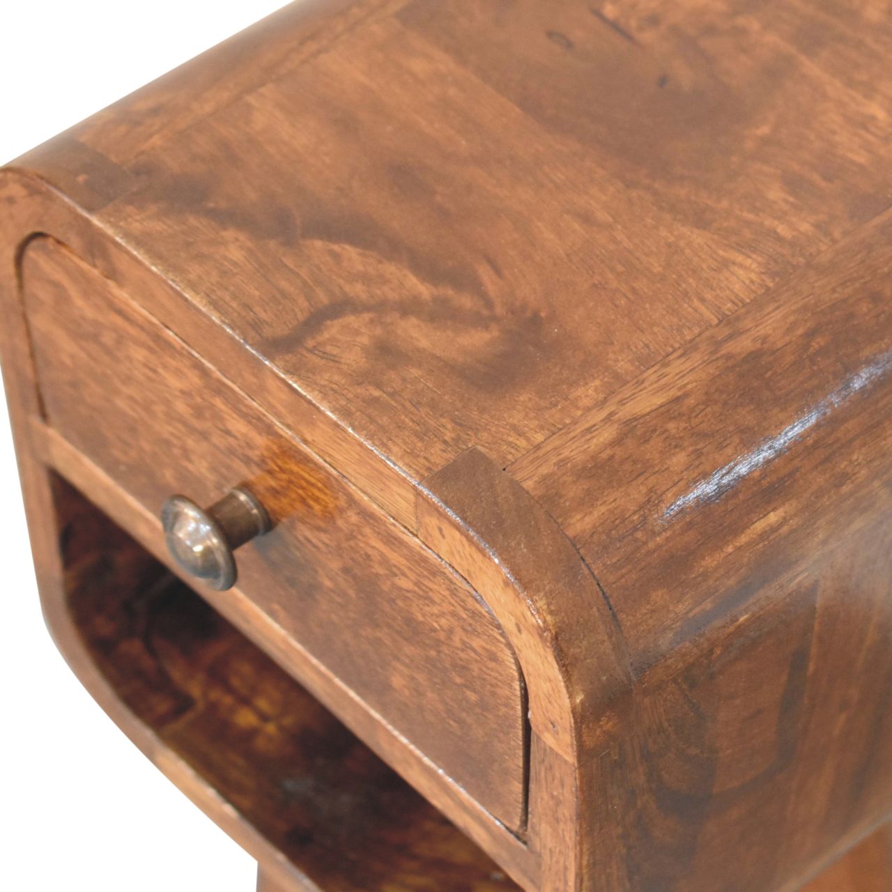 Extra Mini Chestnut Curve Lower Bedside - With Drawer And Shelf