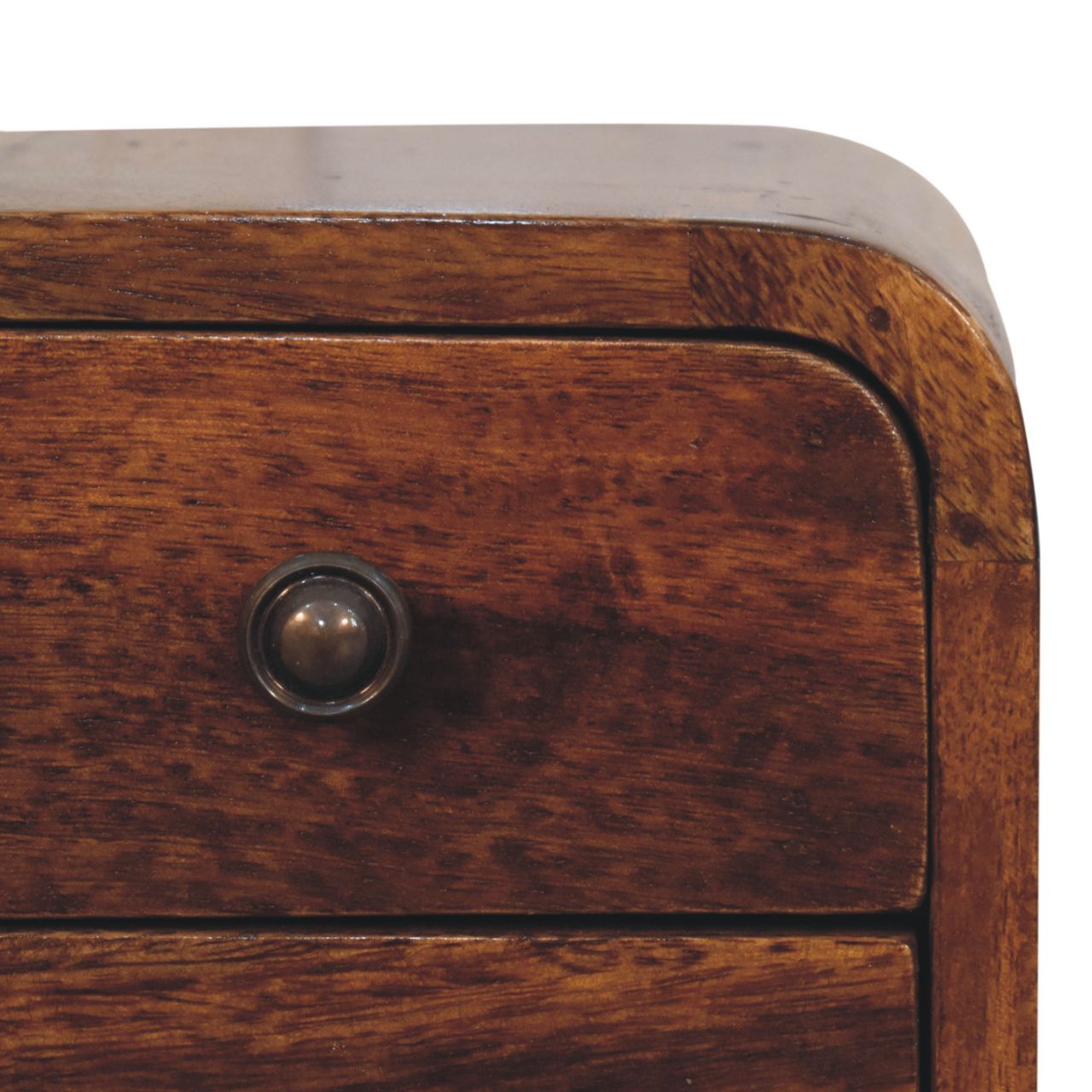 Extra Mini Curved Chestnut Bedside With 2 Drawers - Retro Style