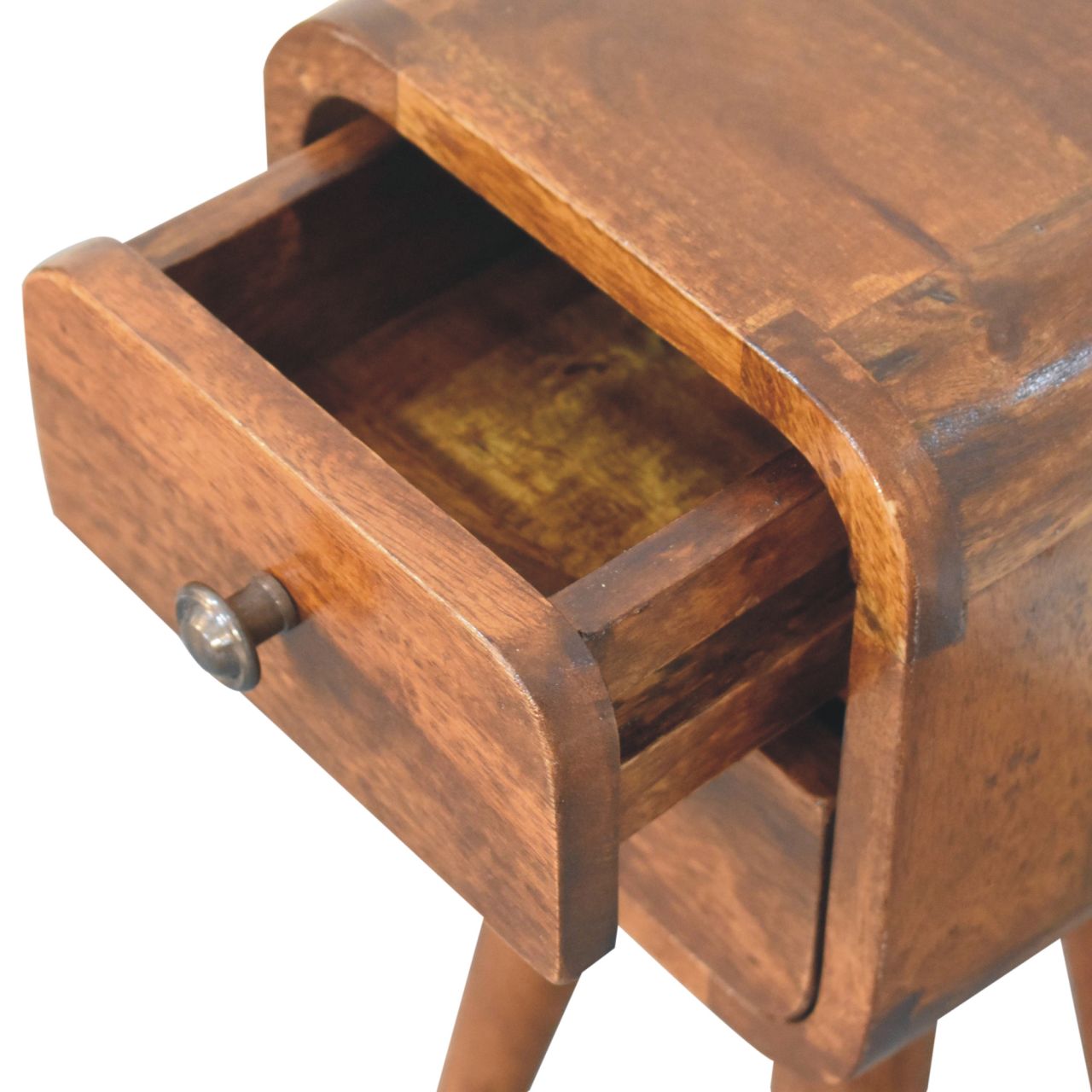 Extra Mini Curved Chestnut Bedside With 2 Drawers - Retro Style