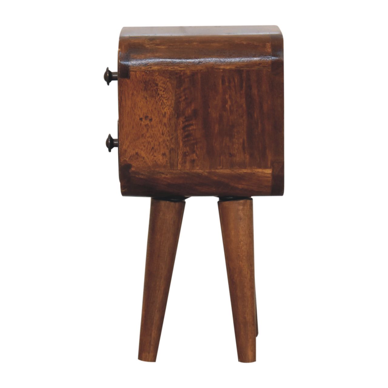Extra Mini Curved Chestnut Bedside With 2 Drawers - Retro Style