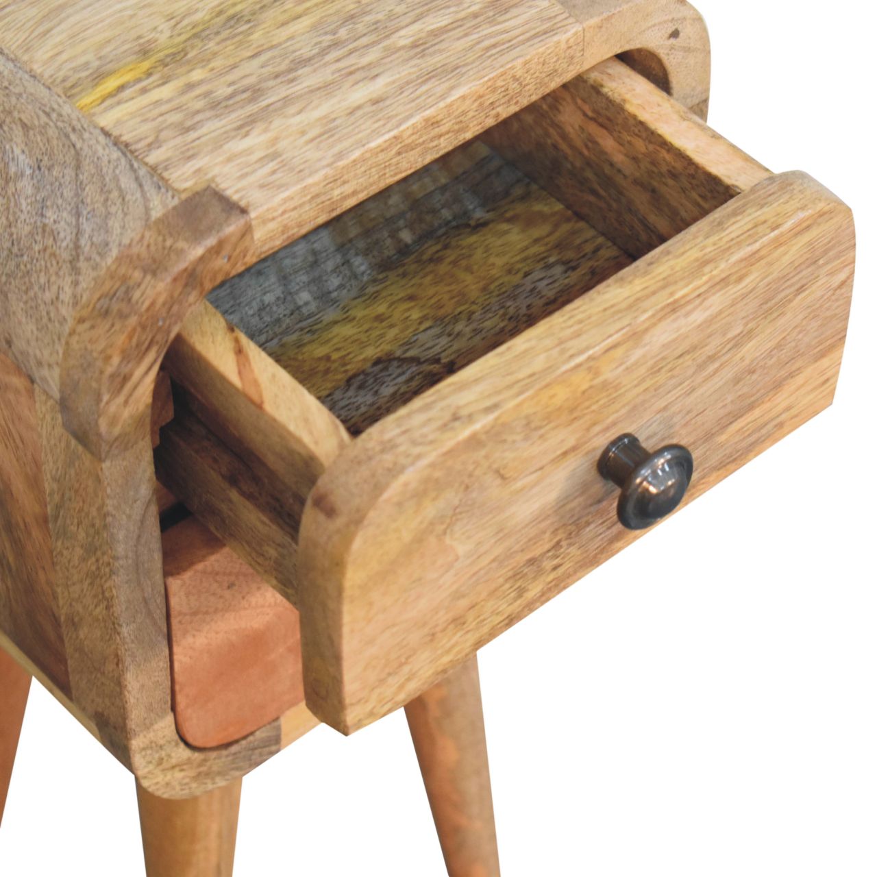 Extra Mini Curved Oak-ish Bedside with 2 drawers - Retro Style