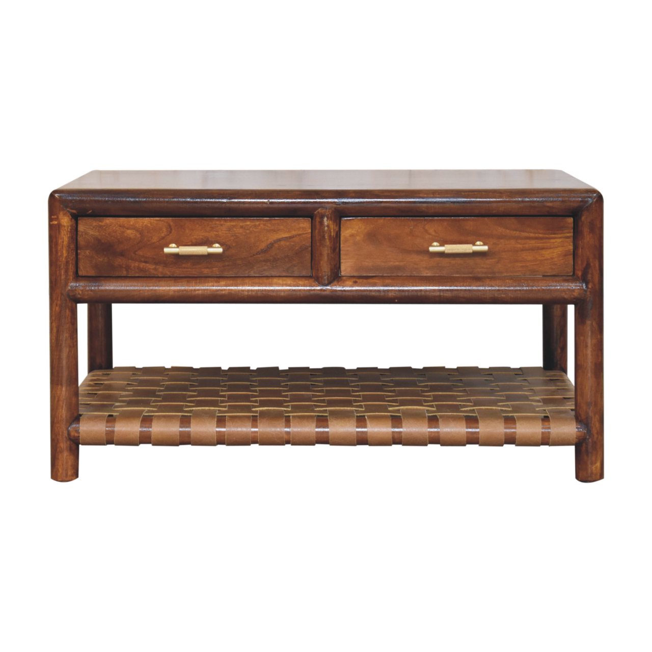 Regency Woven Coffee Table with 4 Drawers - Solid Wood And Real Leather