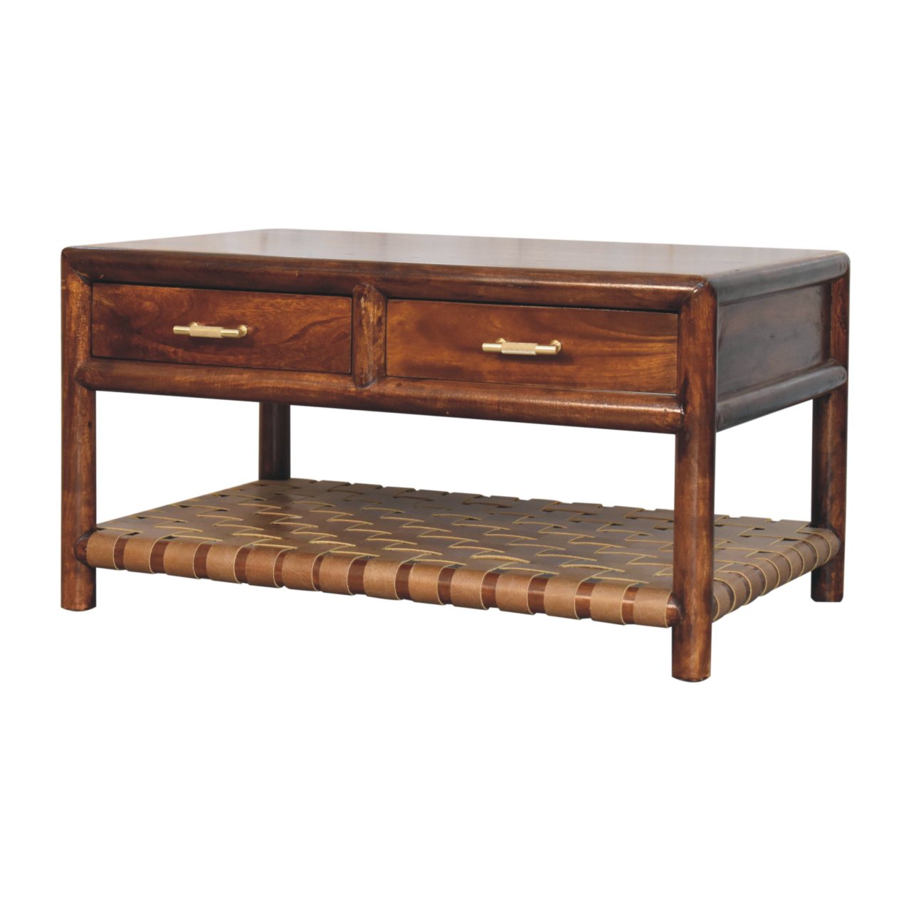 Regency Woven Coffee Table with 4 Drawers - Solid Wood And Real Leather