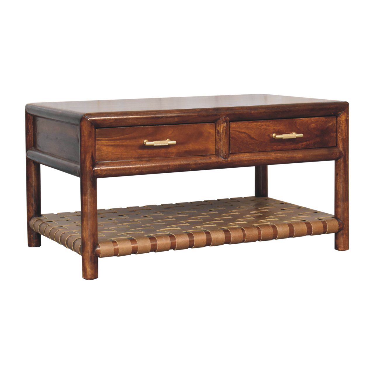 Regency Woven Coffee Table with 4 Drawers - Solid Wood And Real Leather