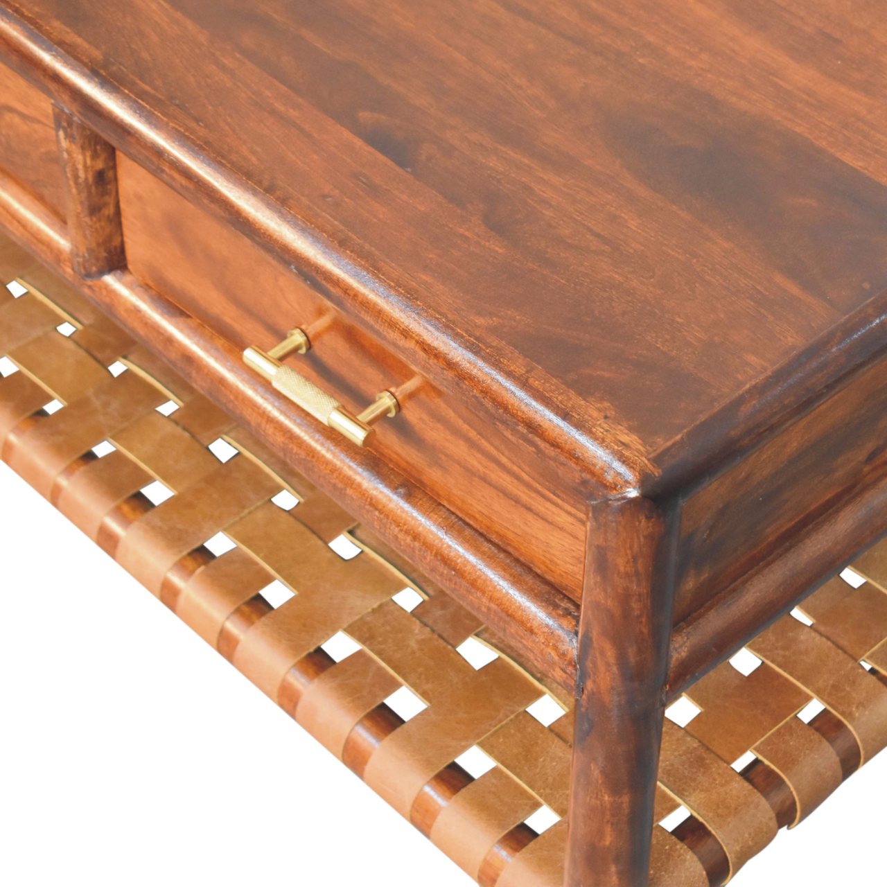 Regency Woven Coffee Table with 4 Drawers - Solid Wood And Real Leather