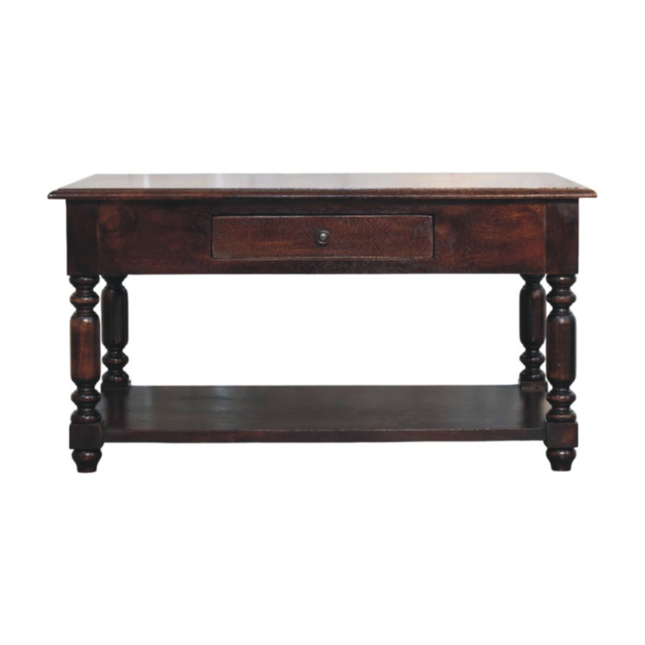 Turned Legs Chestnut 2 Drawer Coffee Table - Solid Wood Table with Drawers & Shelf (Copy)