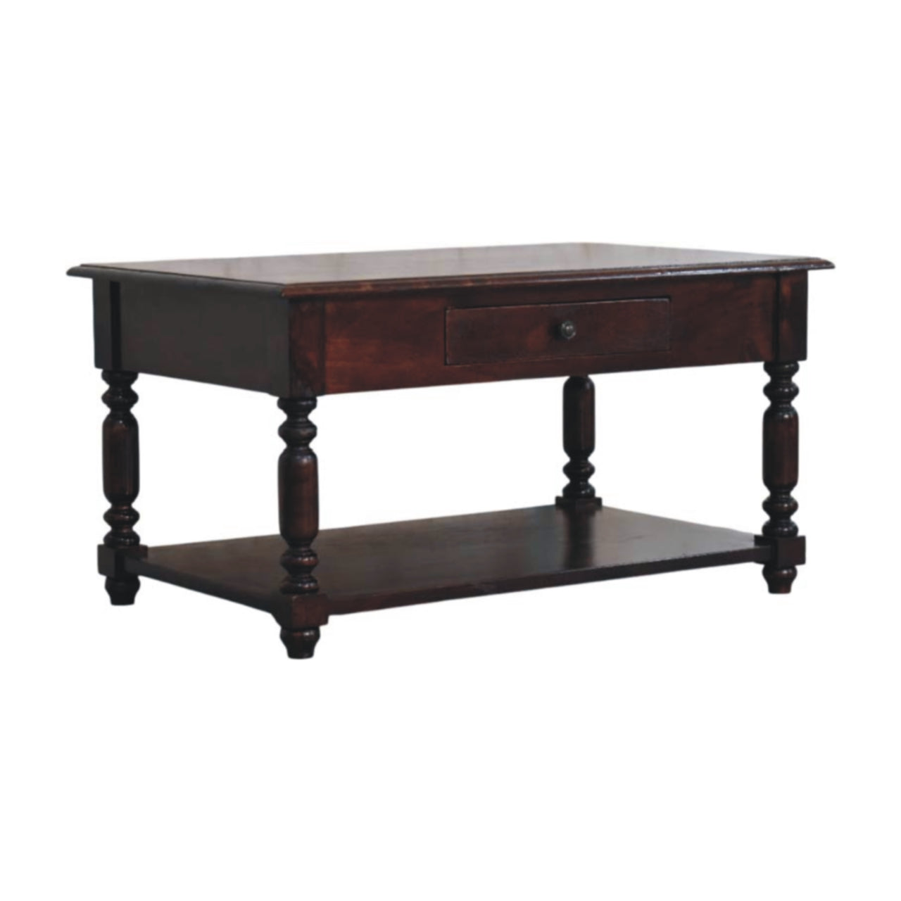 Turned Legs Chestnut 2 Drawer Coffee Table - Solid Wood Table with Drawers & Shelf (Copy)