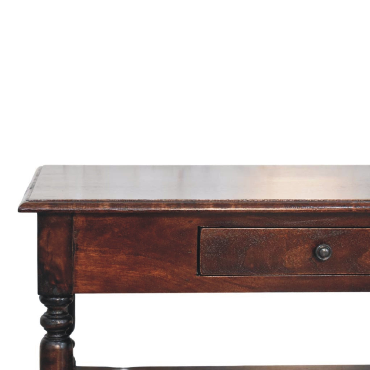 Turned Legs Chestnut 2 Drawer Coffee Table - Solid Wood Table with Drawers & Shelf (Copy)