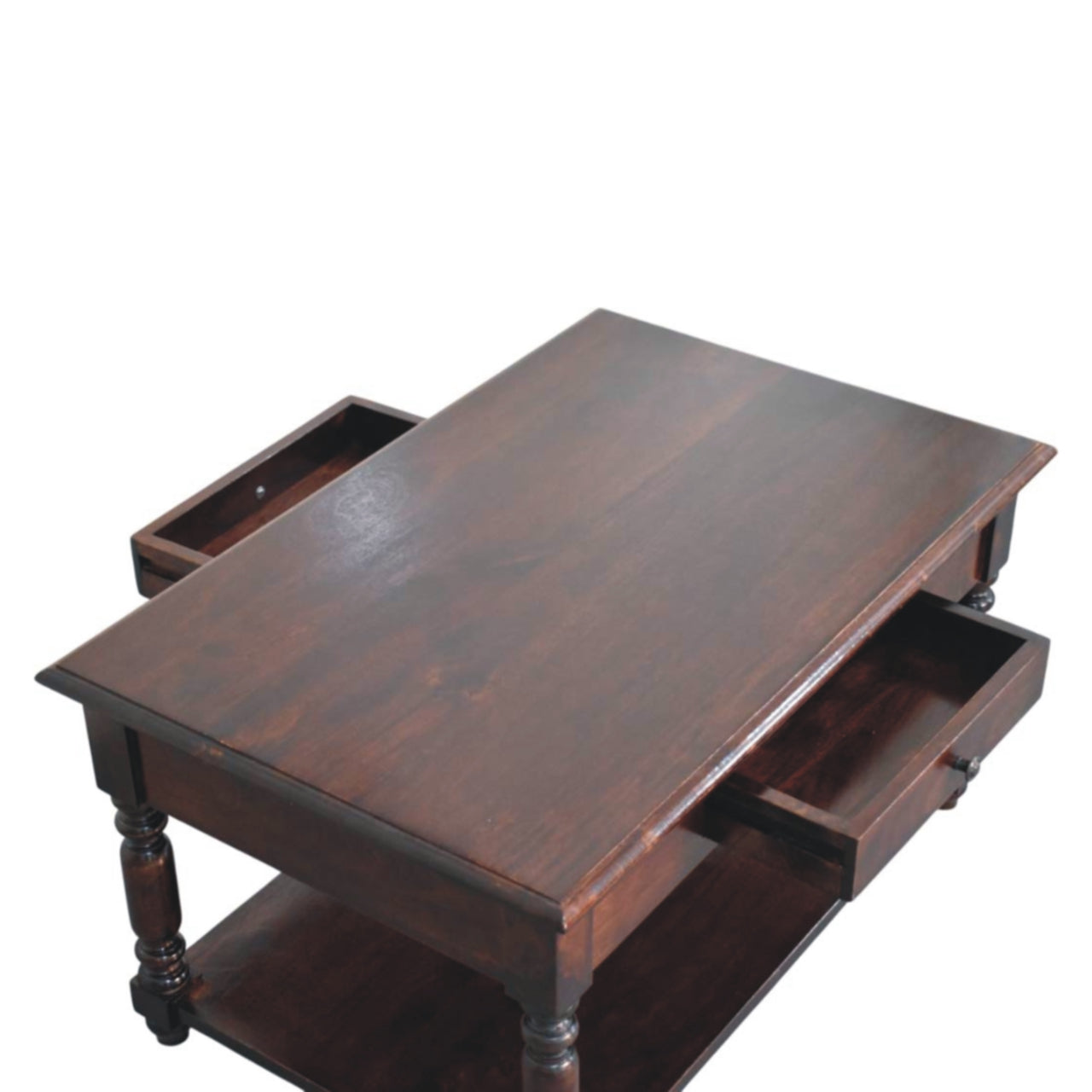 Turned Legs Chestnut 2 Drawer Coffee Table - Solid Wood Table with Drawers & Shelf (Copy)