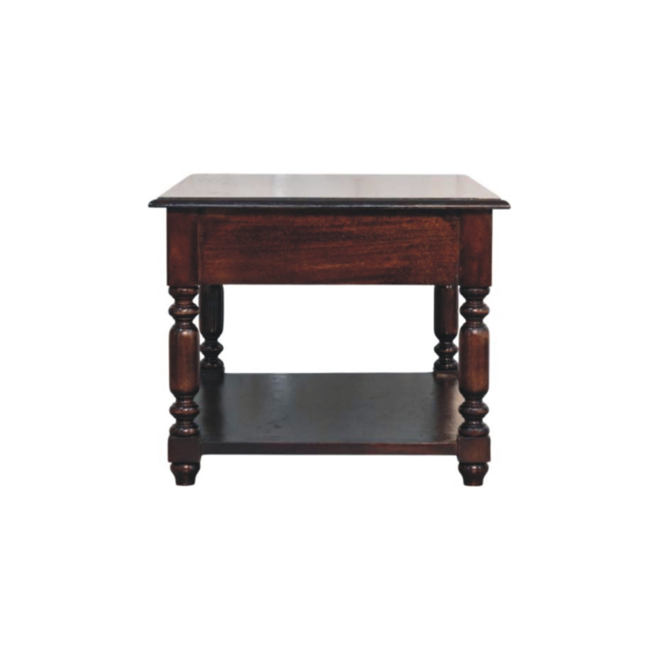 Turned Legs Chestnut 2 Drawer Coffee Table - Solid Wood Table with Drawers & Shelf (Copy)