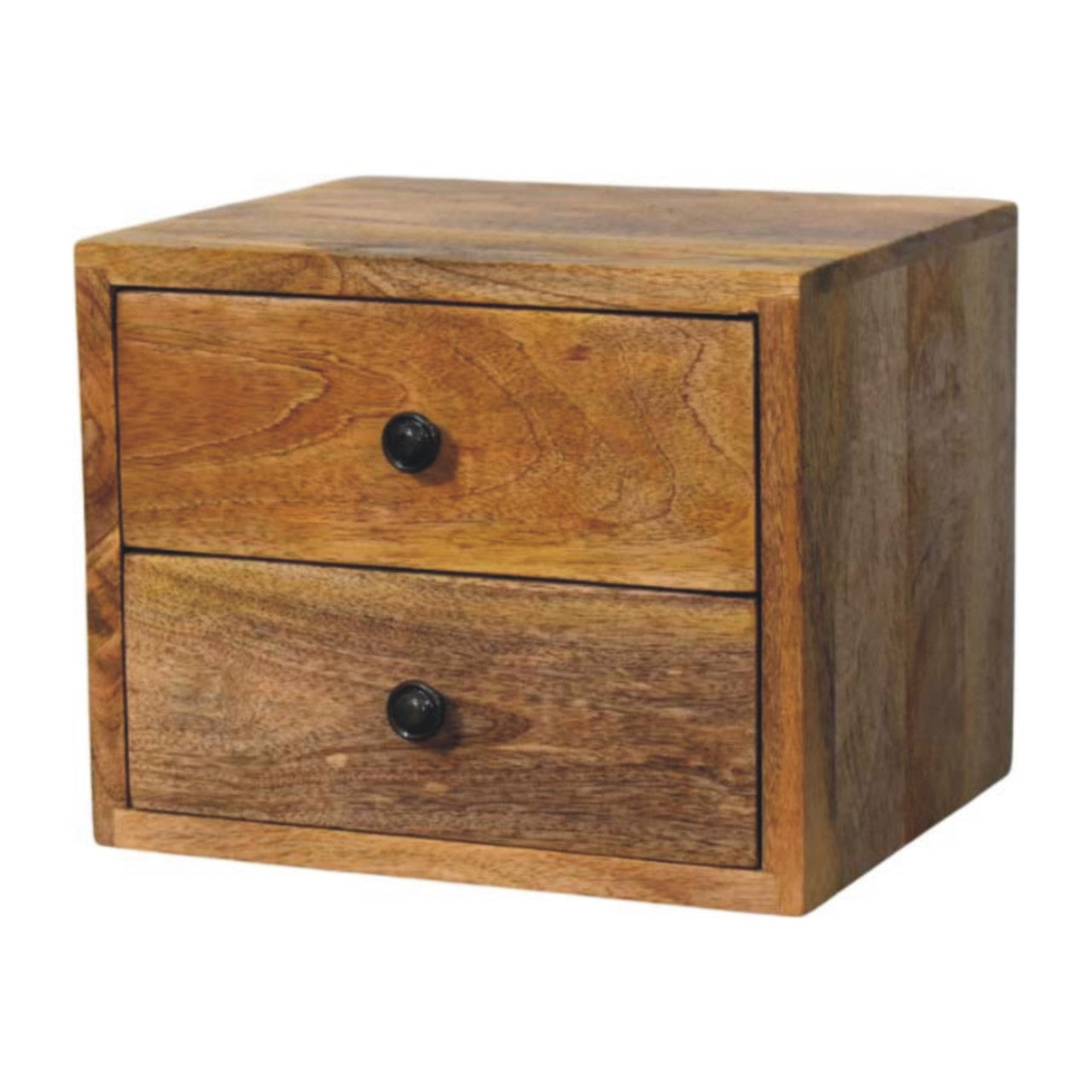 Solis 2-Drawer Oak-ish Wall Mounted Nightstand - Solid Wood Floating Bedside Table