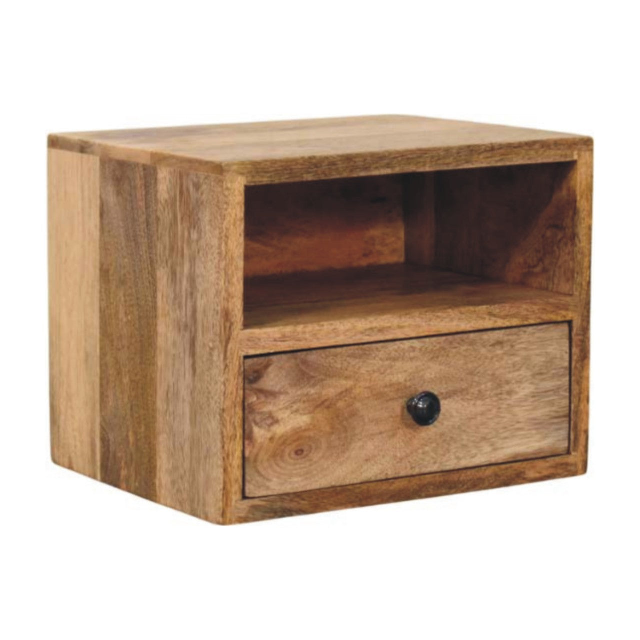 Solis 1-Drawer Oak-ish Wall Mounted Nightstand - Solid Mango Wood Floating Bedside Table