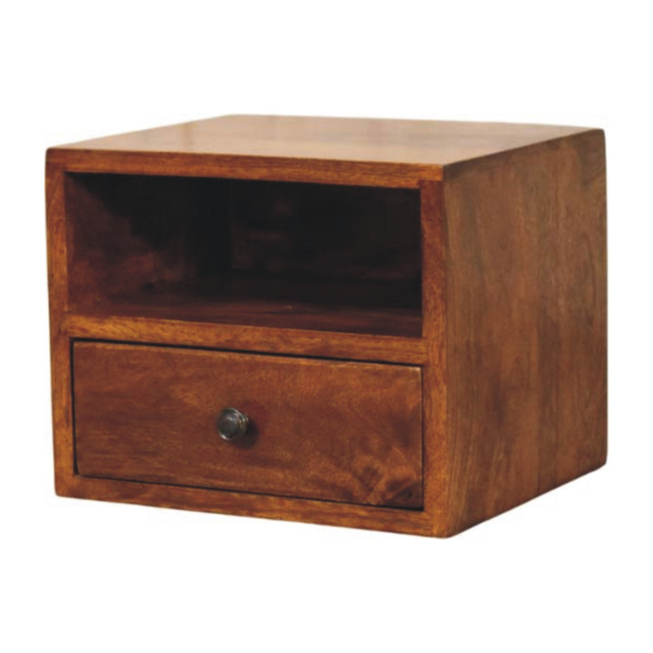 Solis 1-Drawer Chestnut Wall Mounted Nightstand - Solid Mango Wood Floating Bedside Table
