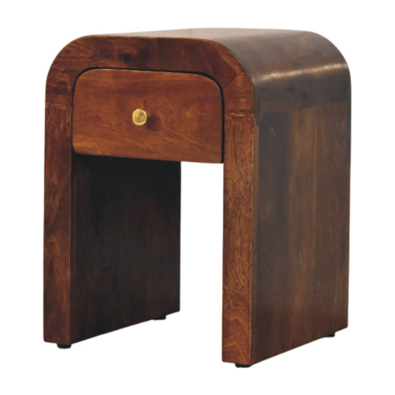 Mini Darcy Chestnut Nightstand with Curved Edges - Handcrafted Solid Mango Wood Bedside Table