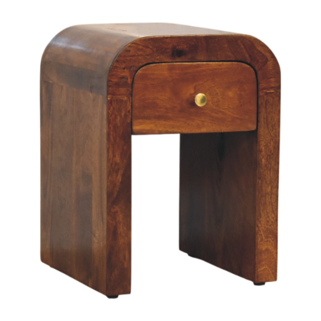 Mini Darcy Chestnut Nightstand with Curved Edges - Handcrafted Solid Mango Wood Bedside Table
