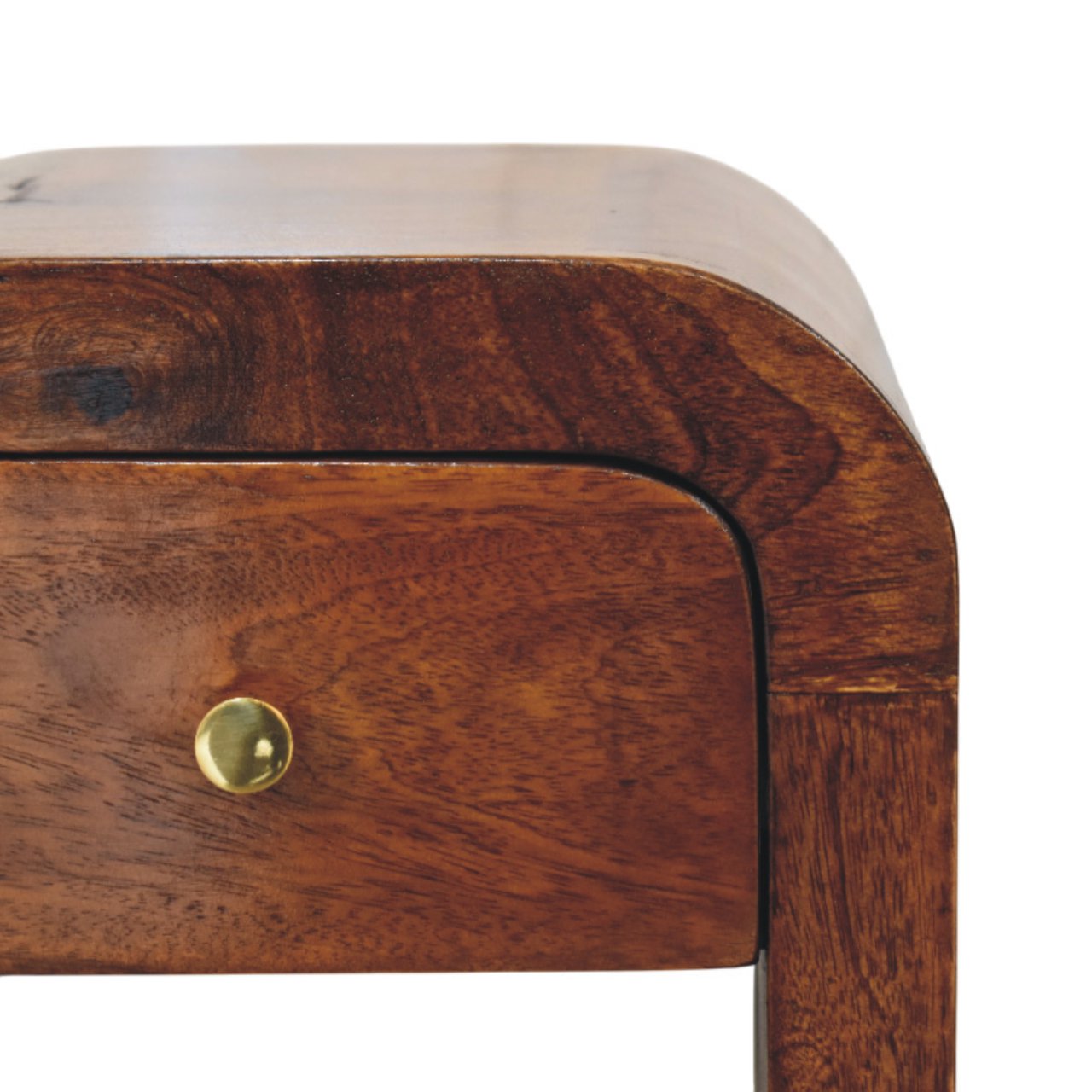 Mini Darcy Chestnut Nightstand with Curved Edges - Handcrafted Solid Mango Wood Bedside Table