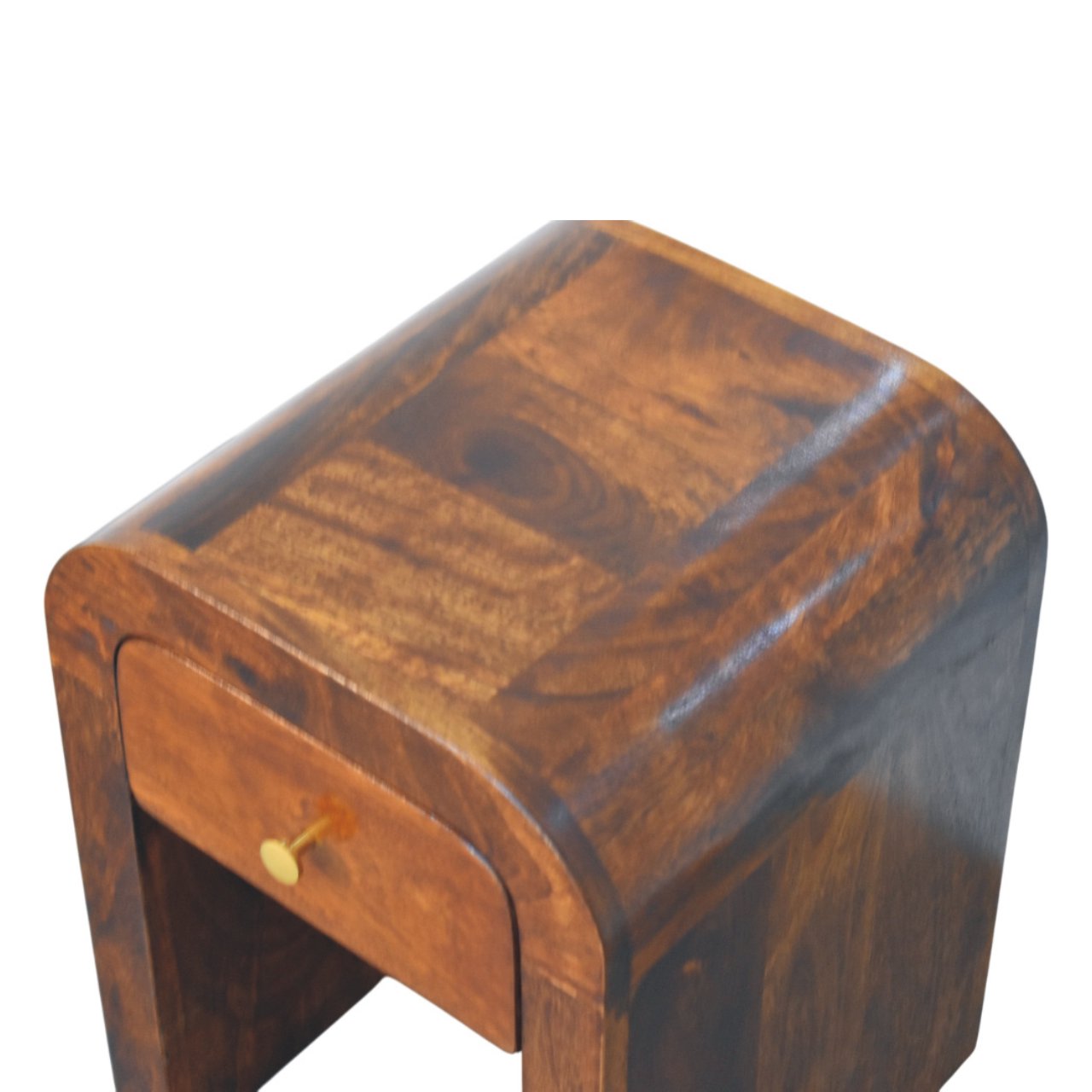 Mini Darcy Chestnut Nightstand with Curved Edges - Handcrafted Solid Mango Wood Bedside Table