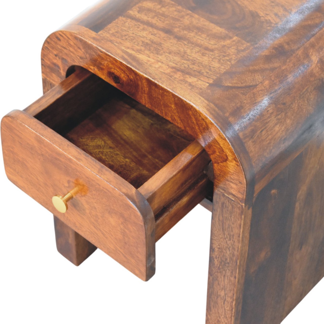 Mini Darcy Chestnut Nightstand with Curved Edges - Handcrafted Solid Mango Wood Bedside Table
