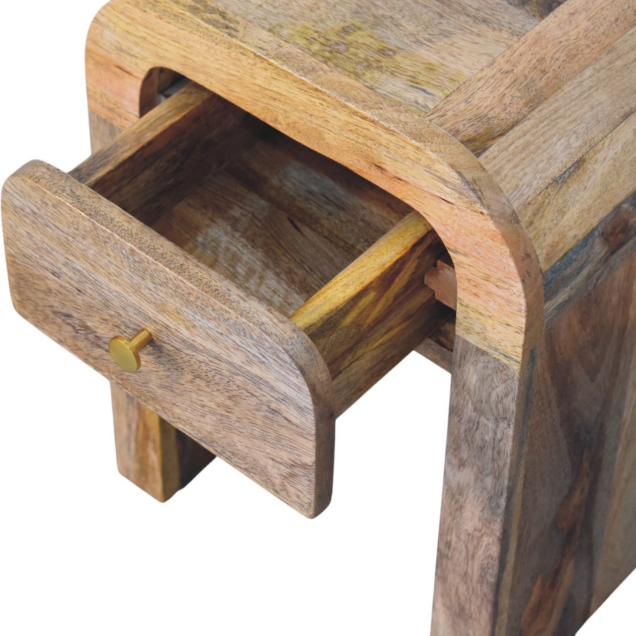 Mini Darcy Oak-ish Nightstand with Curved Edges - Handcrafted Solid Mango Wood Bedside Table