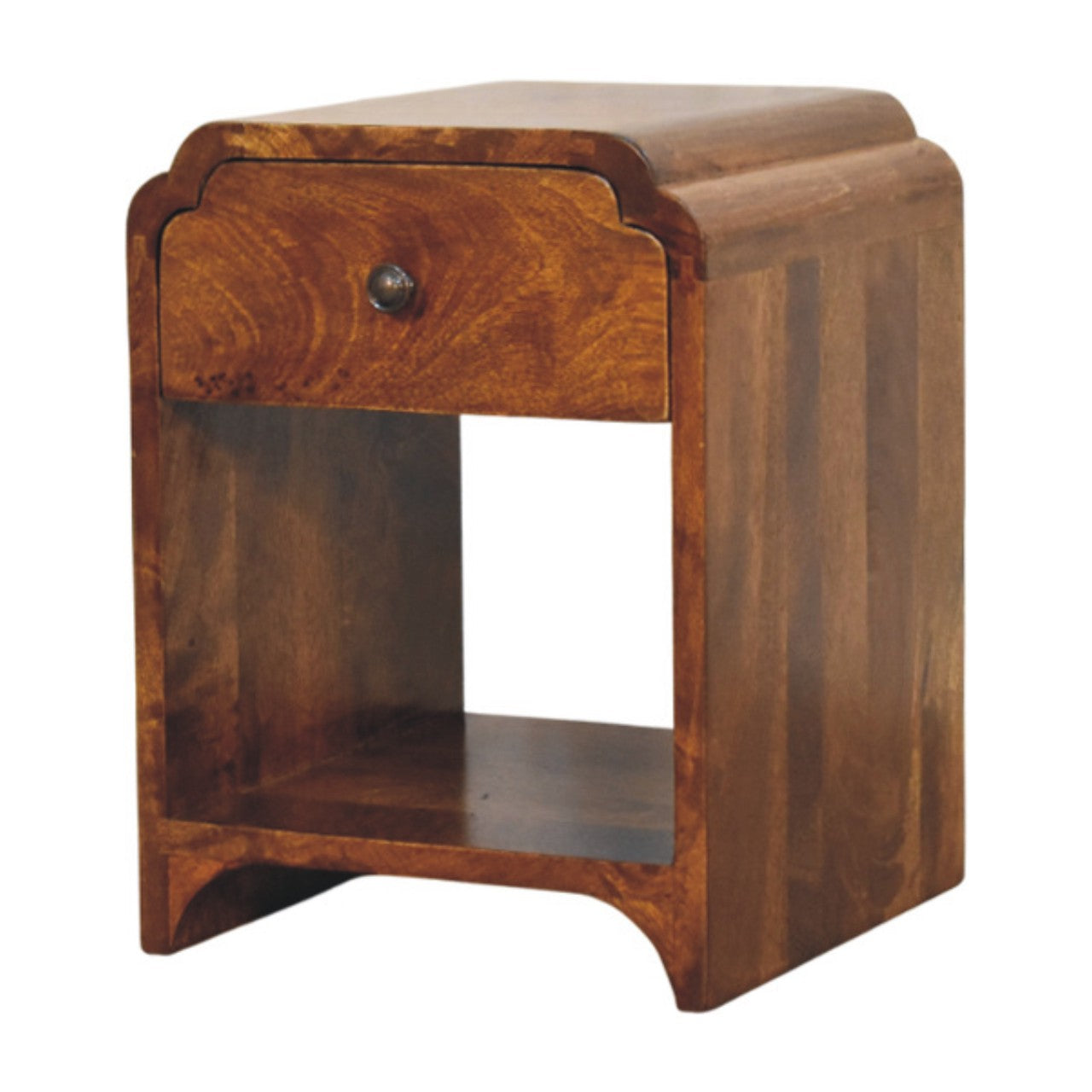Newton Mini Chestnut Nightstand with a drawer and open shelf - Handmade Solid Wood Bedside