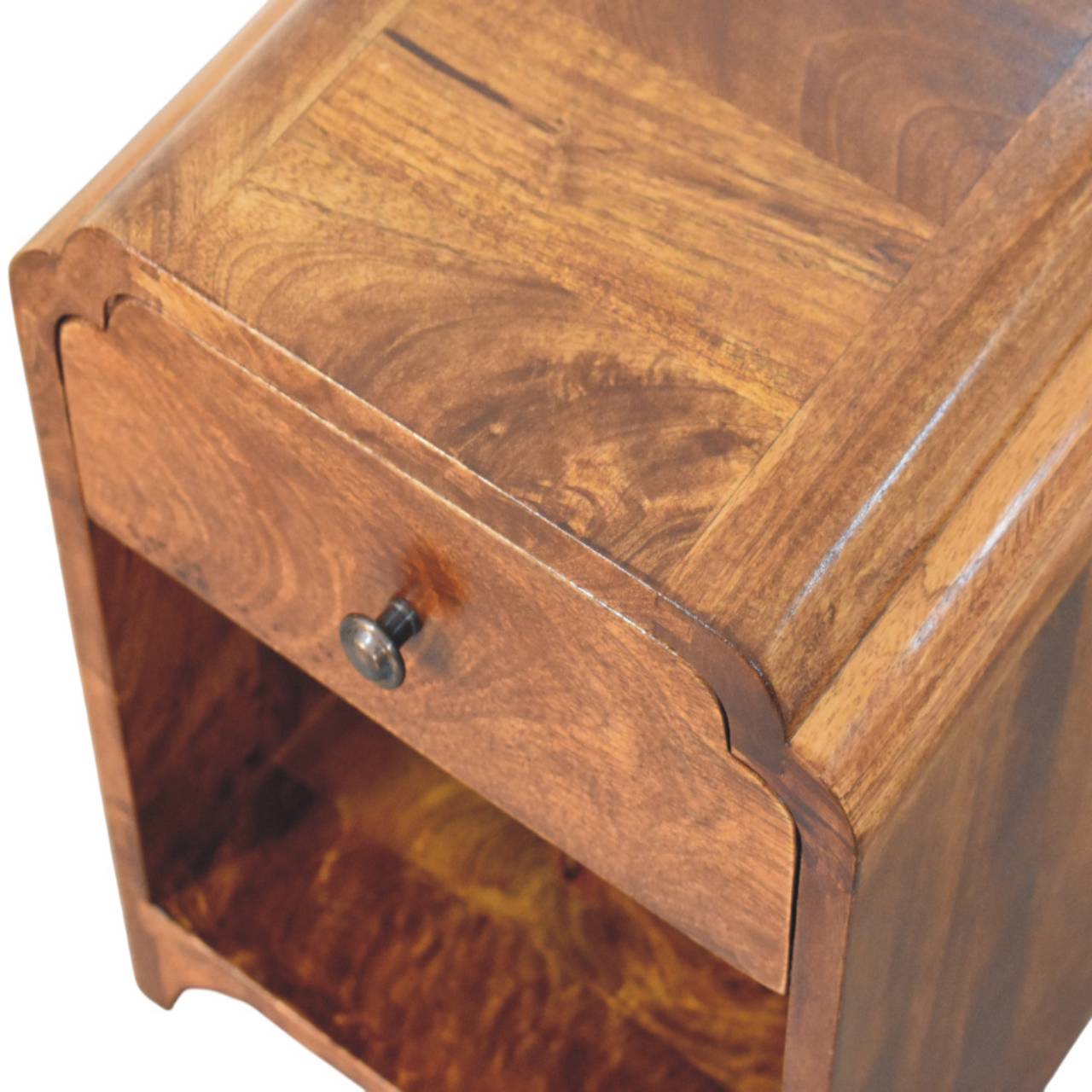 Newton Mini Chestnut Nightstand with a drawer and open shelf - Handmade Solid Wood Bedside