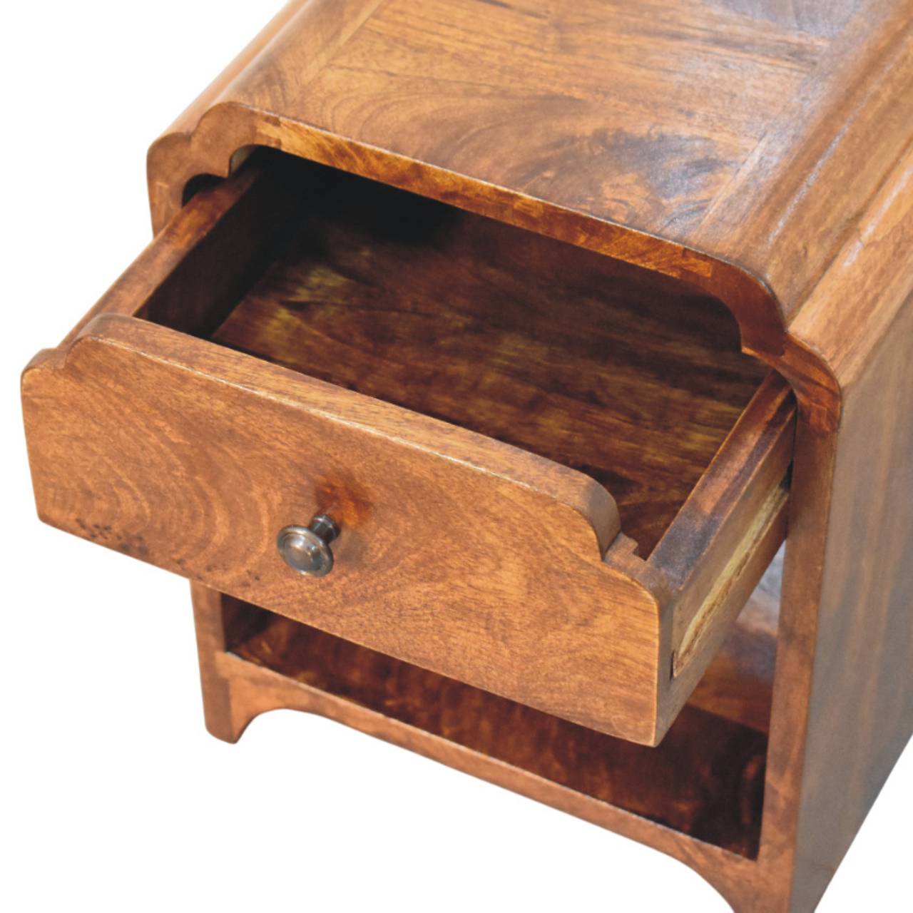Newton Mini Chestnut Nightstand with a drawer and open shelf - Handmade Solid Wood Bedside
