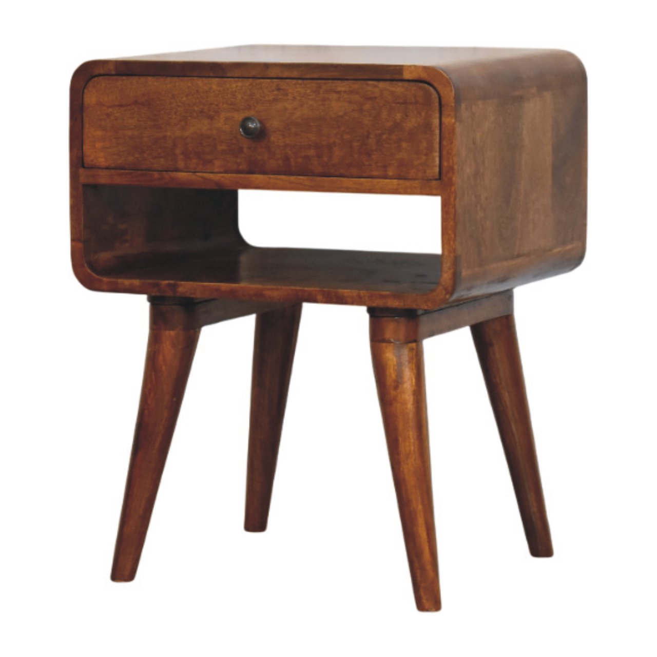 Solid Wood Nightstand with Drawer and open slot - Brown Chestnut Finish