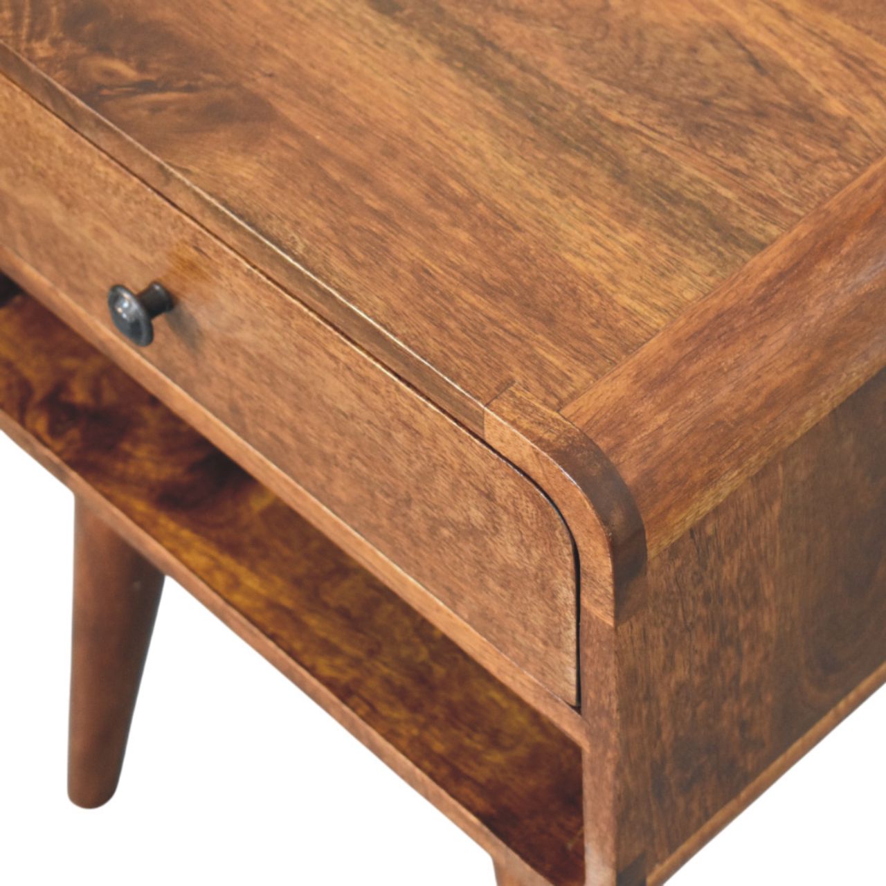 Solid Wood Nightstand with Drawer and open slot - Brown Chestnut Finish