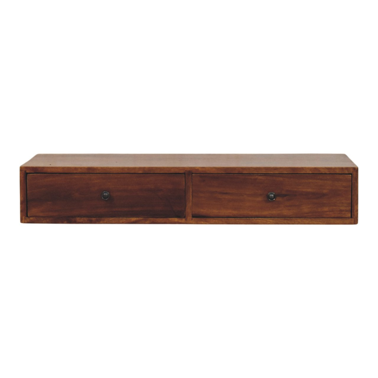 Lunar 2 Drawer Chestnut Wall Mounted Console – Solid Mango Wood Floating Table (88cm)