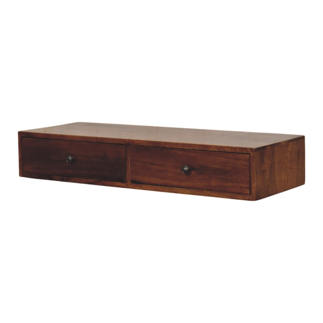 Lunar 2 Drawer Chestnut Wall Mounted Console – Solid Mango Wood Floating Table (88cm)